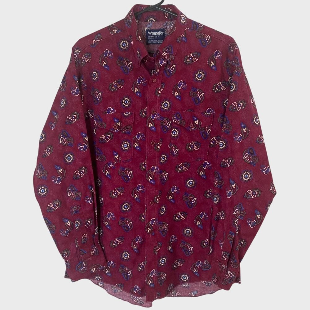Vintage Wrangler Cowboy Cut X-Long Tails Western Shirt Red Men's 16.5 - 35 Large
